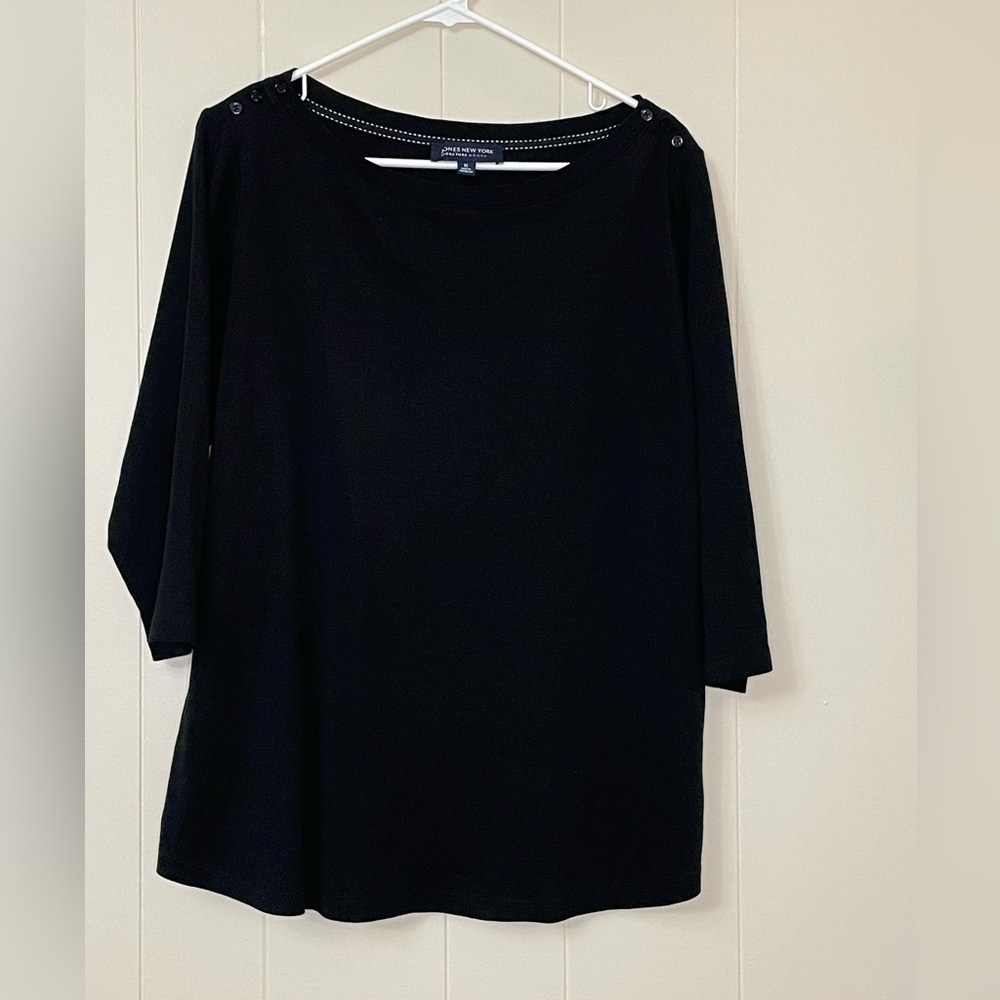 Jones New York Black Button-Shoulder Top